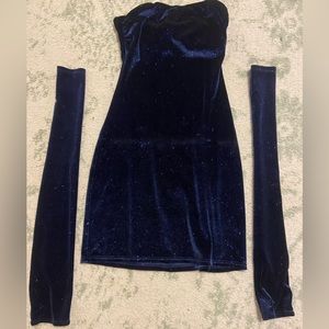 Lucy In The Sky Bodycon Velvet Dress in Shimmer Blue